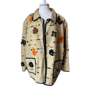 Vtg Allure NWT Women's 30/32 Art Fall Leaves Chunky Button Blazer Woven Jacket